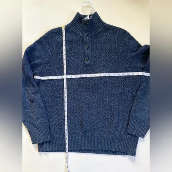 BANANA REPUBLIC ITALIAN YARN MERINO WOOL Blend Mock Neck 1/4 Snap Pullover LARGE - Picture 7 of 8